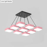 Acrylic Macaron Style Pendant Light For Kindergartens: Square Shade Chandelier