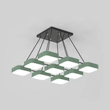 Acrylic Macaron Style Pendant Light For Kindergartens: Square Shade Chandelier 9 / Green