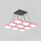 Acrylic Macaron Style Pendant Light For Kindergartens: Square Shade Chandelier 9 / Pink
