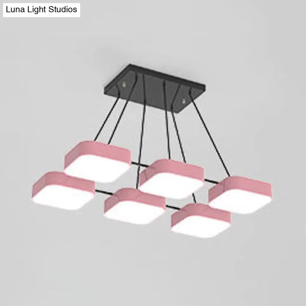 Acrylic Macaron Style Pendant Light For Kindergartens: Square Shade Chandelier