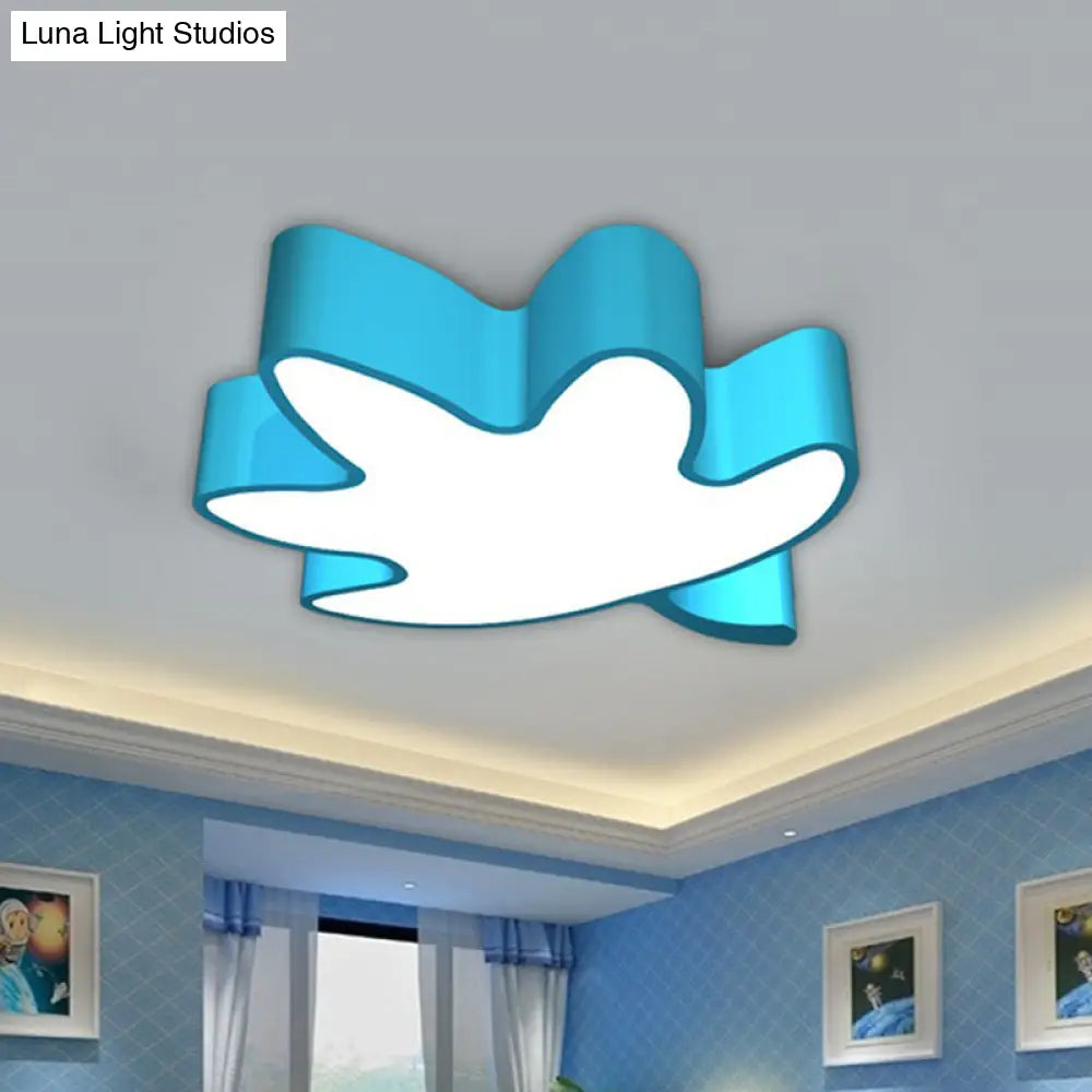 Acrylic Maple Leaf Shaped Cartoon Led Flush Mount Light For Kindergarten Ceiling Blue / 18 White