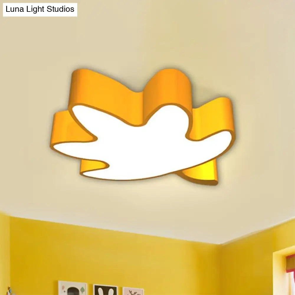 Acrylic Maple Leaf Shaped Cartoon Led Flush Mount Light For Kindergarten Ceiling Yellow / 18 White