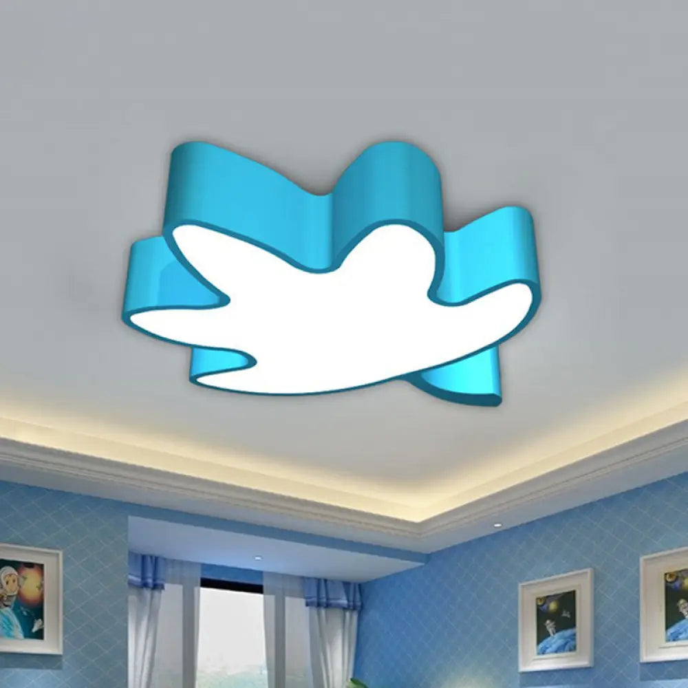 Acrylic Maple Leaf Shaped Cartoon Led Flush Mount Light For Kindergarten Ceiling Blue / 18’ White