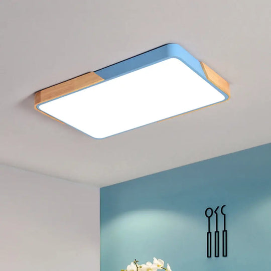 Acrylic Nordic Led Flush Mounted Ceiling Lamp In White/Blue/Black With Wood Guard -