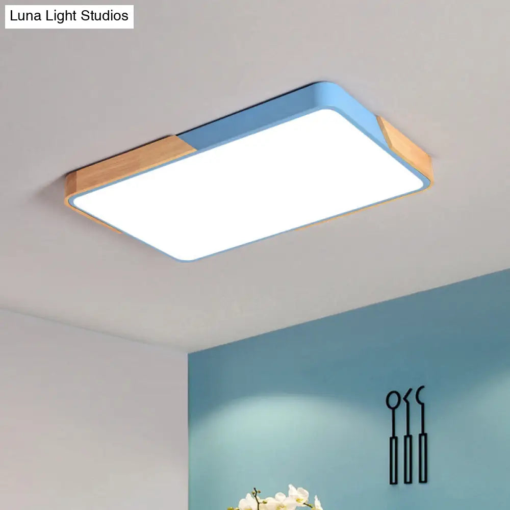 Acrylic Nordic Led Flush Mounted Ceiling Lamp In White/Blue/Black With Wood Guard -