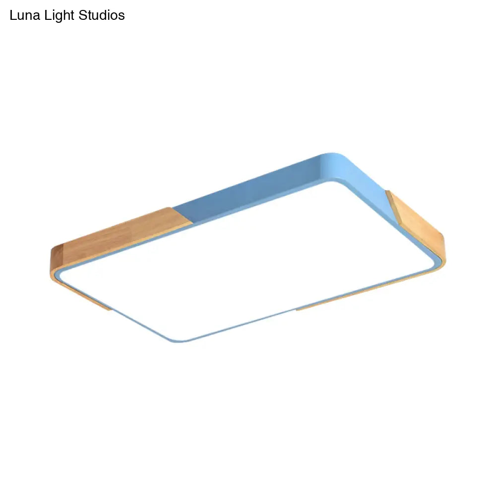 Acrylic Nordic Led Flush Mounted Ceiling Lamp In White/Blue/Black With Wood Guard -