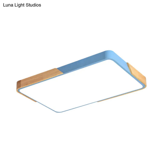 Acrylic Nordic Led Flush Mounted Ceiling Lamp In White/Blue/Black With Wood Guard -