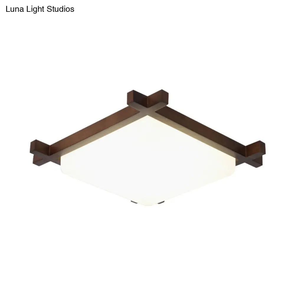 Acrylic Nordic Style Led Square Bedroom Flush Ceiling Light Fixture With Wood Finish