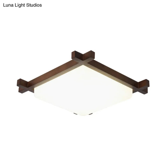 Acrylic Nordic Style Led Square Bedroom Flush Ceiling Light Fixture With Wood Finish