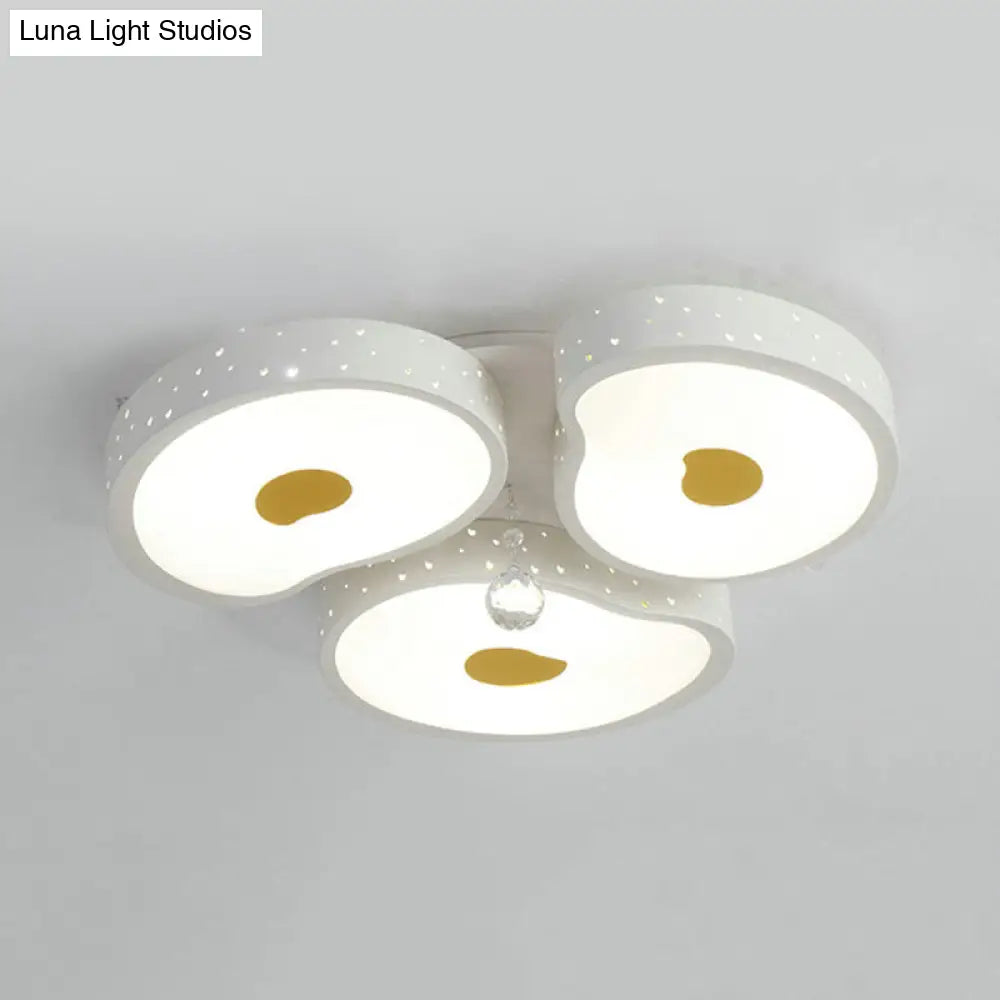 Acrylic Petal Ceiling Mount Light With Crystal Ball Kids Led Lamp In White For Living Room