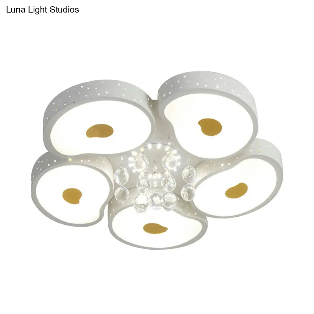 Acrylic Petal Ceiling Mount Light With Crystal Ball Kids Led Lamp In White For Living Room