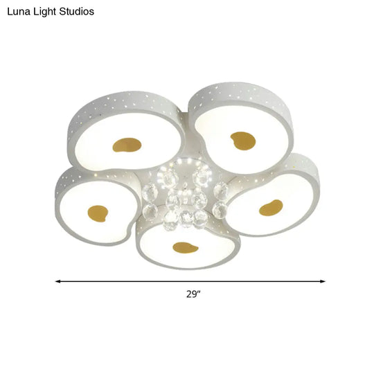 Acrylic Petal Ceiling Mount Light With Crystal Ball Kids Led Lamp In White For Living Room