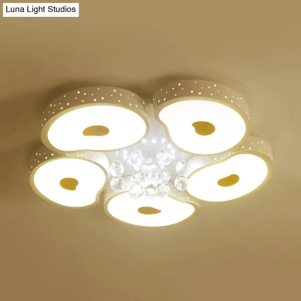 Acrylic Petal Ceiling Mount Light With Crystal Ball Kids Led Lamp In White For Living Room