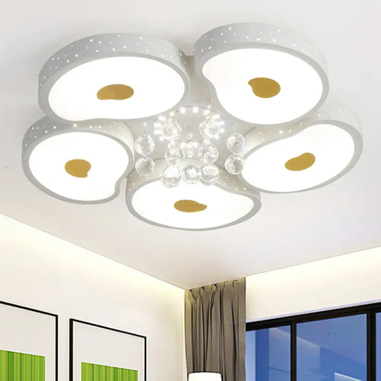 Acrylic Petal Ceiling Mount Light With Crystal Ball Kids Led Lamp In White For Living Room 5 / Third