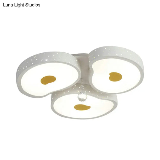 Acrylic Petal Ceiling Mount Light With Crystal Ball Kids Led Lamp In White For Living Room