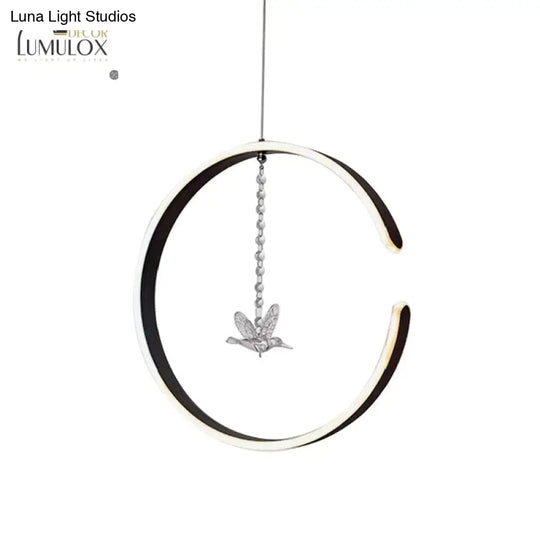 Acrylic Ring Pendant Lamp Minimalist Led Hanging Ceiling Light In White/Black Lighting