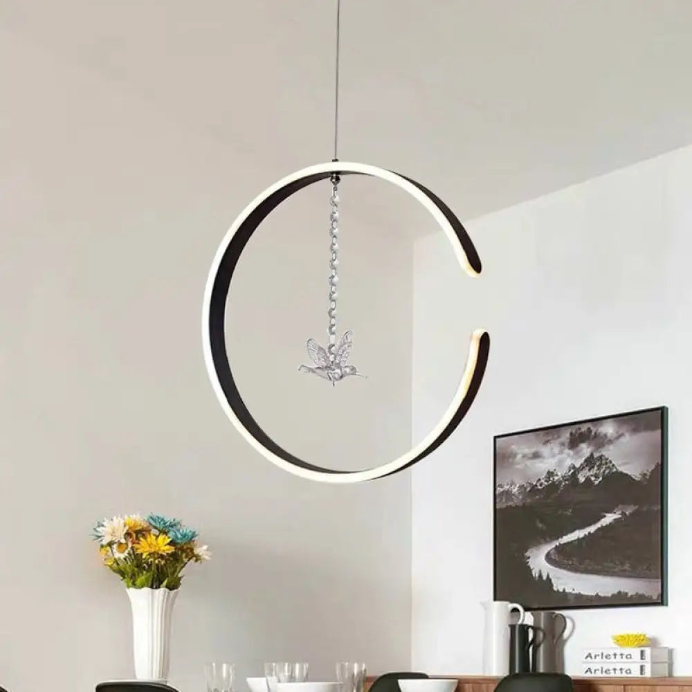 Acrylic Ring Pendant Lamp Minimalist Led Hanging Ceiling Light In White/Black Black Lighting