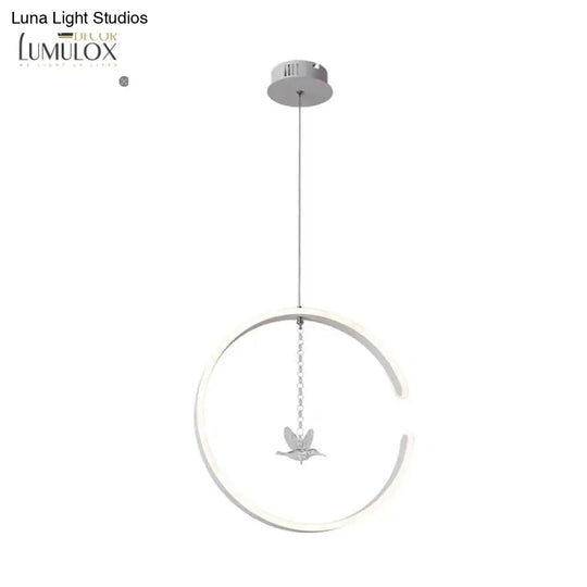 Acrylic Ring Pendant Lamp Minimalist Led Hanging Ceiling Light In White/Black Lighting