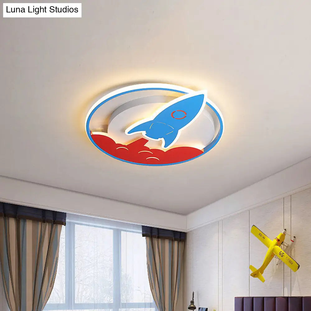 Acrylic Rocket Flush - Mount Light Fixture - Led Blue Ceiling Lamp For Boys Bedroom (16’/19.5’ W)