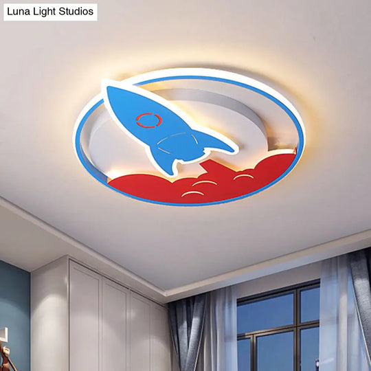 Acrylic Rocket Flush - Mount Light Fixture - Led Blue Ceiling Lamp For Boys Bedroom (16’/19.5’ W)