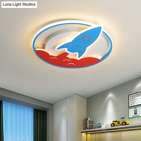 Acrylic Rocket Flush-Mount Light Fixture - Led Blue Ceiling Lamp For Boys Bedroom (16/19.5 W) / 16