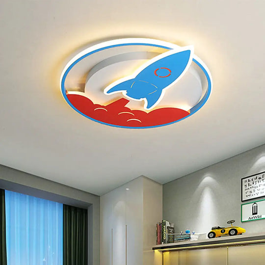 Acrylic Rocket Flush - Mount Light Fixture - Led Blue Ceiling Lamp For Boys Bedroom (16’/19.5’