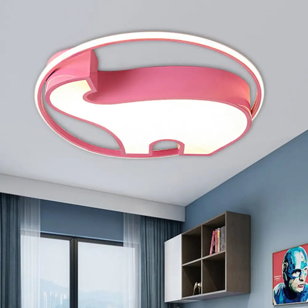 Acrylic Round Flush Mount Cartoon Ceiling Light For Bedroom Pink