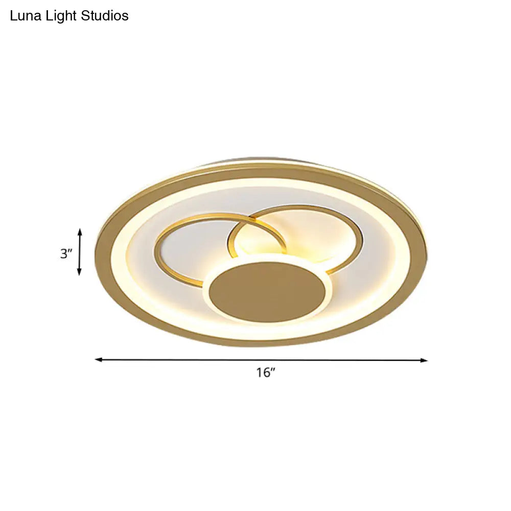 Acrylic Round Flush Mount Fixture - Modernist Led Light In Gold (16’/19.5’ Dia) Warm/White Glow