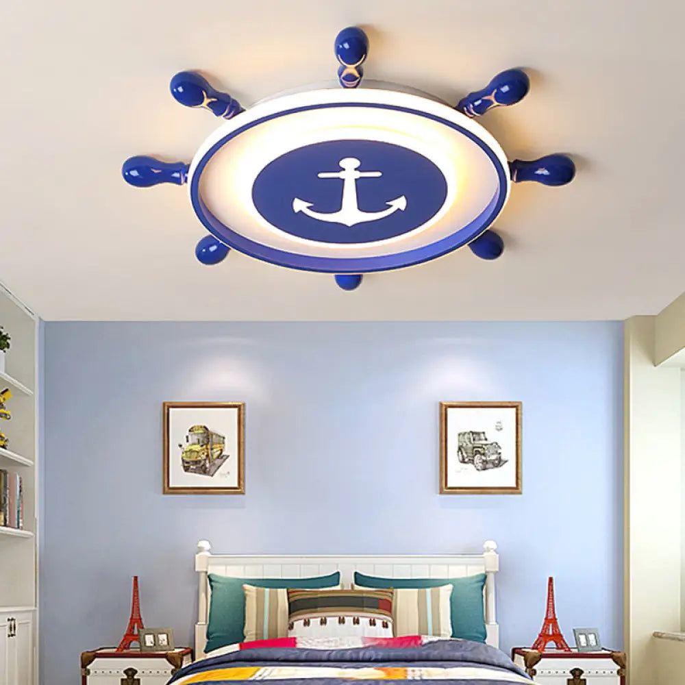 Acrylic Rudder Led Ceiling Light - Children’s Blue Flush Mount Fixture For Bedroom / 16’ Third Gear