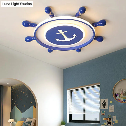 Acrylic Rudder Led Ceiling Light - Childrens Blue Flush Mount Fixture For Bedroom