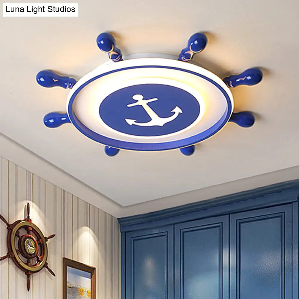 Acrylic Rudder Led Ceiling Light - Children’s Blue Flush Mount Fixture For Bedroom