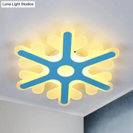 Acrylic Snowflake Flush Mount Ceiling Light For Kids Bedroom Blue / 16