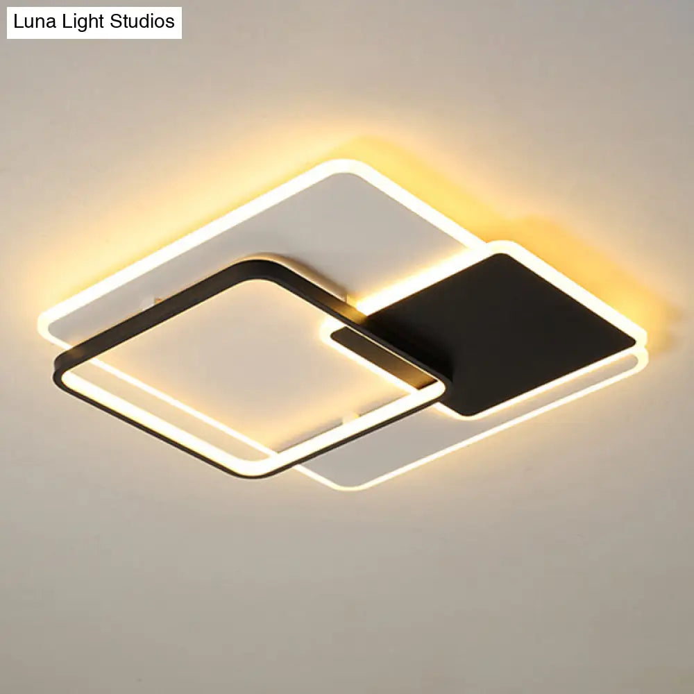 Acrylic Square Led Ceiling Light - Contemporary Black And White Warm/White