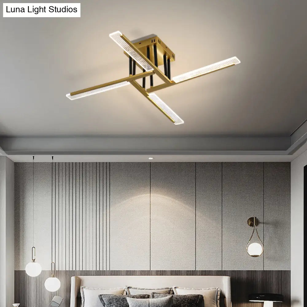 Acrylic Sticks Led Ceiling Light Fixture - Nordic Gold Semi Flush Mount For Bedroom