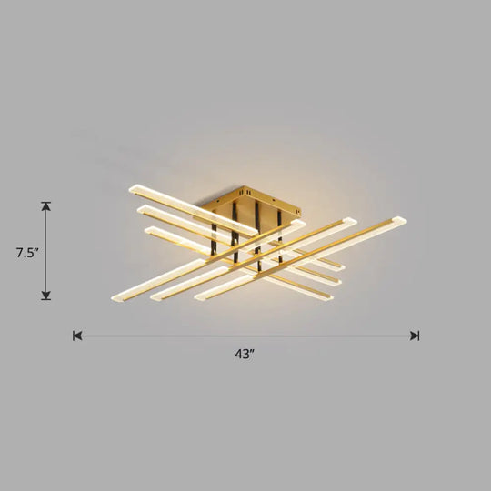 Acrylic Sticks Led Ceiling Light Fixture - Nordic Gold Semi Flush Mount For Bedroom / 43 Remote