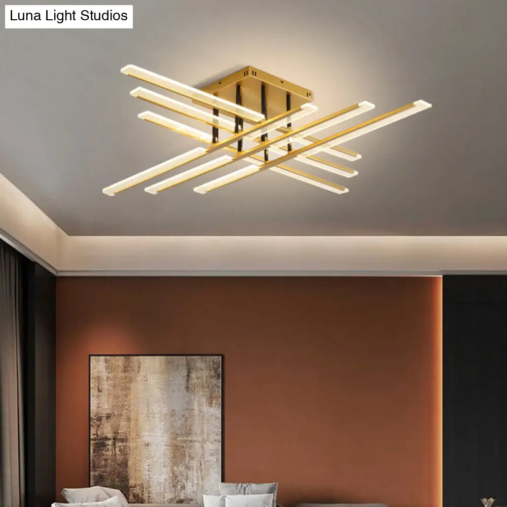 Acrylic Sticks Led Ceiling Light Fixture - Nordic Gold Semi Flush Mount For Bedroom