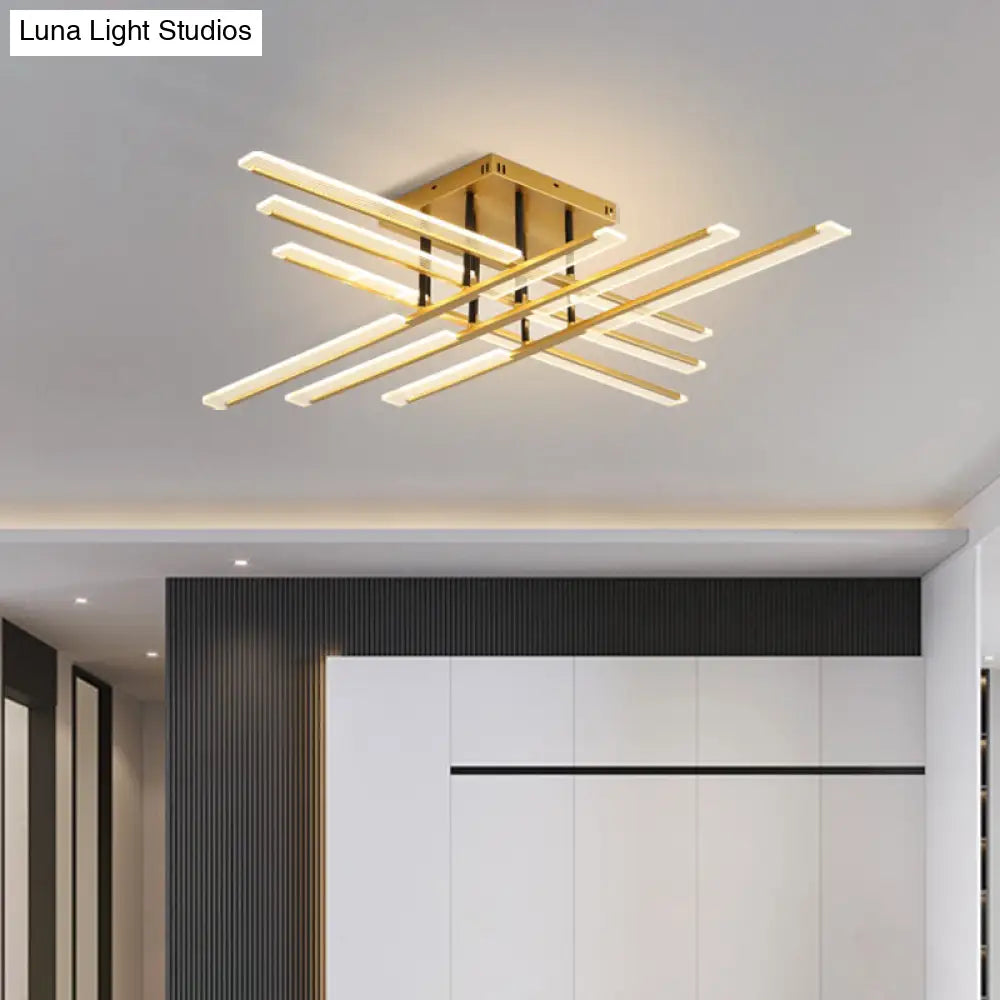 Acrylic Sticks Led Ceiling Light Fixture - Nordic Gold Semi Flush Mount For Bedroom