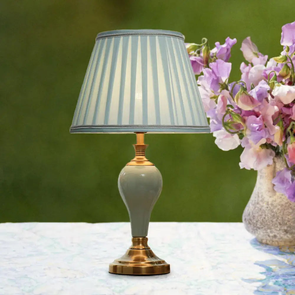 Adalyn - Vintage Ceramic Urn Table Lighting 1 Bulb Bedside Nightstand Light In Aqua/Beige/Silver