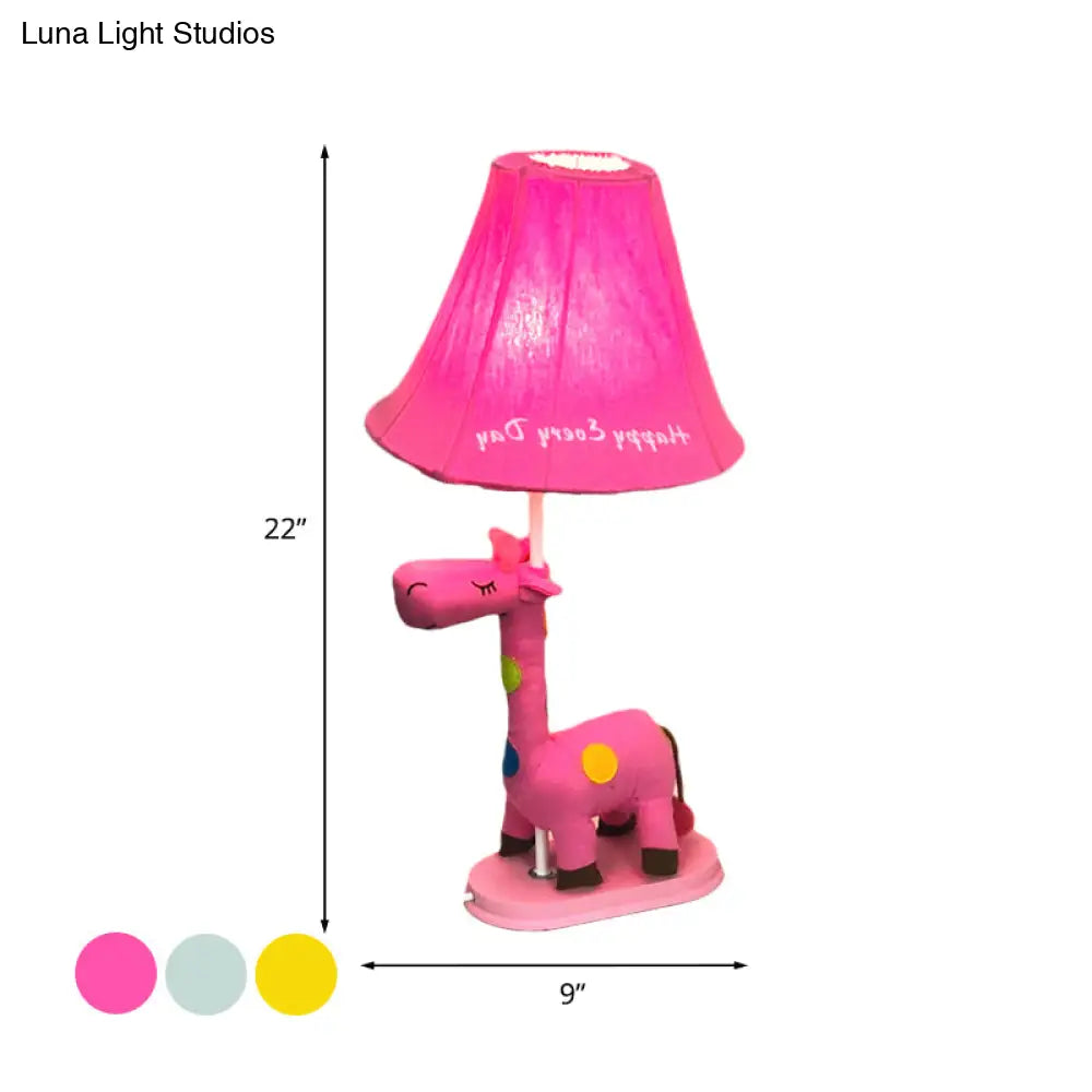 Addison - Giraffe Flared Script-Print Fabric Table Lighting Kids Single-Bulb Yellow/Blue/Pink Night