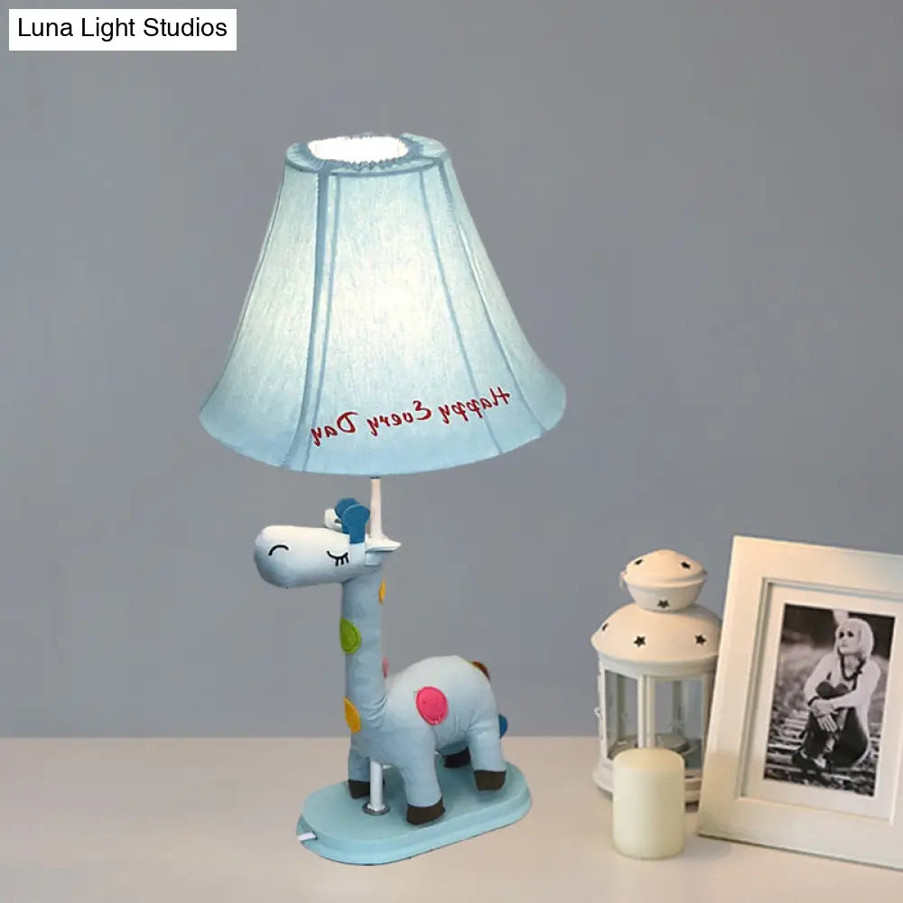 Addison - Giraffe Flared Script-Print Fabric Table Lighting Kids Single-Bulb Yellow/Blue/Pink Night