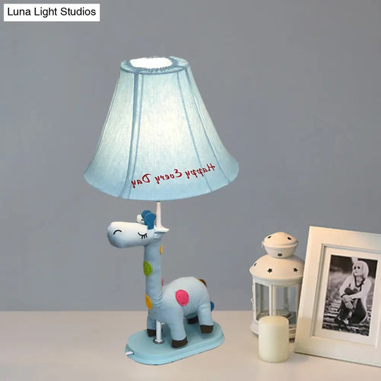 Addison - Giraffe Flared Script-Print Fabric Table Lighting Kids Single-Bulb Yellow/Blue/Pink Night