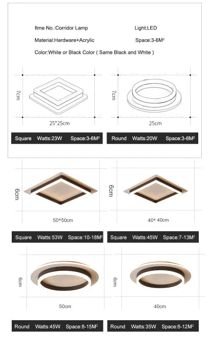 Adelyn- Modern Surface Mounted Square/Round LED Ceiling Lights For Hallway Porch