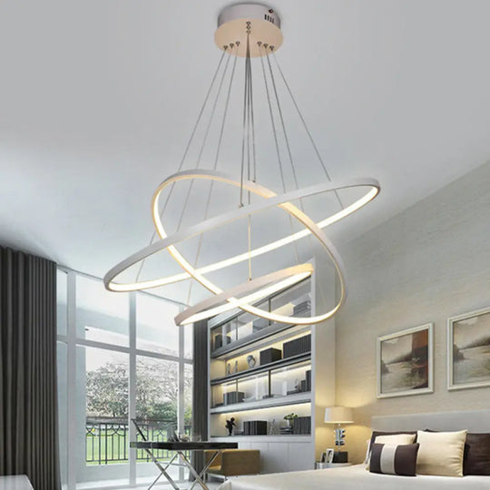 Adjustable 3-Tier Circle Chandelier: Modern Metal Led Hanging Light For Bedrooms (Black/White) White