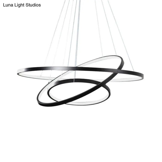 Adjustable 3-Tier Circle Chandelier: Simple Metal Bedroom Led Hanging Light In Black/White