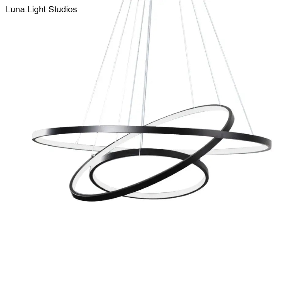 Adjustable 3-Tier Circle Chandelier: Modern Metal Led Hanging Light For Bedrooms (Black/White)