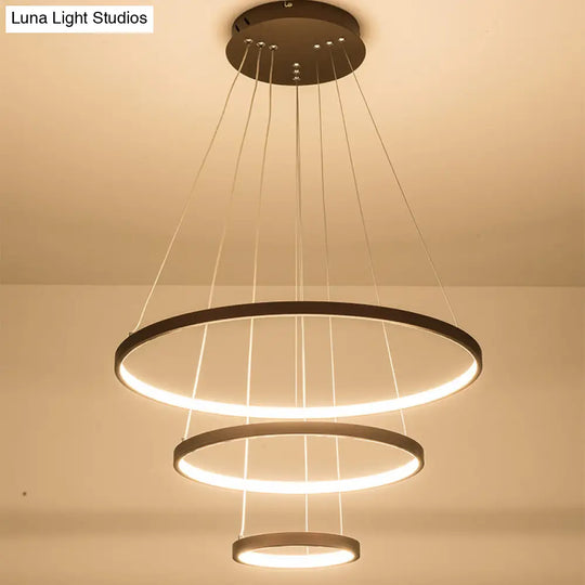 Adjustable 3-Tier Circle Chandelier: Modern Metal Led Hanging Light For Bedrooms (Black/White)