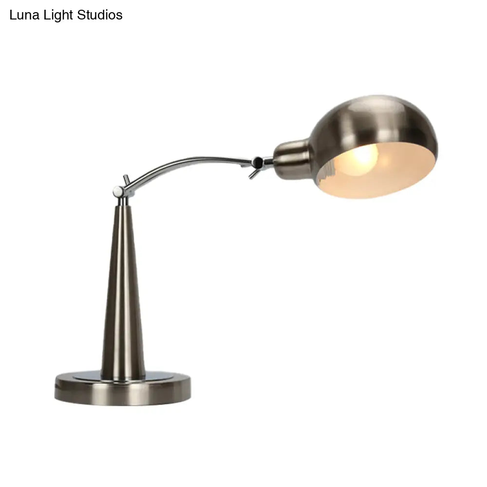 Adjustable Arm Dome Shade Reading Light In Black/Silver: Industrial Metal Plug-In Table Lamp