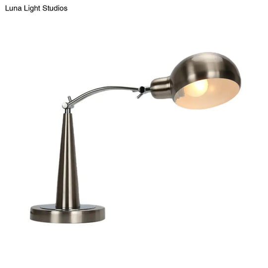 Adjustable Arm Dome Shade Reading Light In Black/Silver: Industrial Metal Plug-In Table Lamp