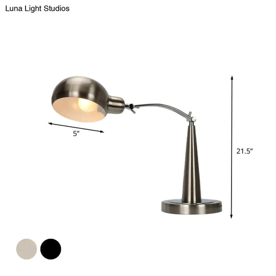 Adjustable Arm Dome Shade Reading Light In Black/Silver: Industrial Metal Plug-In Table Lamp