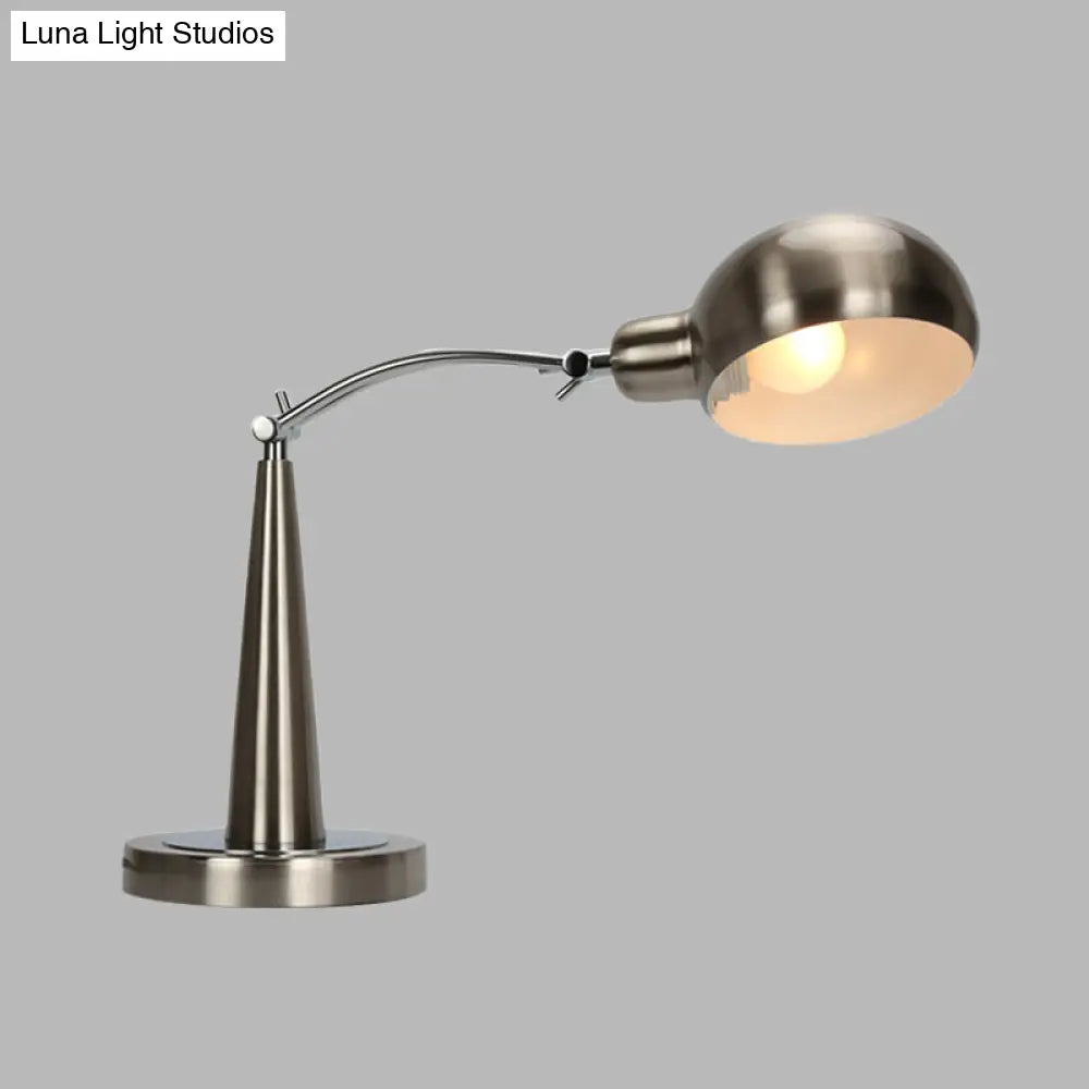 Adjustable Arm Dome Shade Reading Light In Black/Silver: Industrial Metal Plug-In Table Lamp